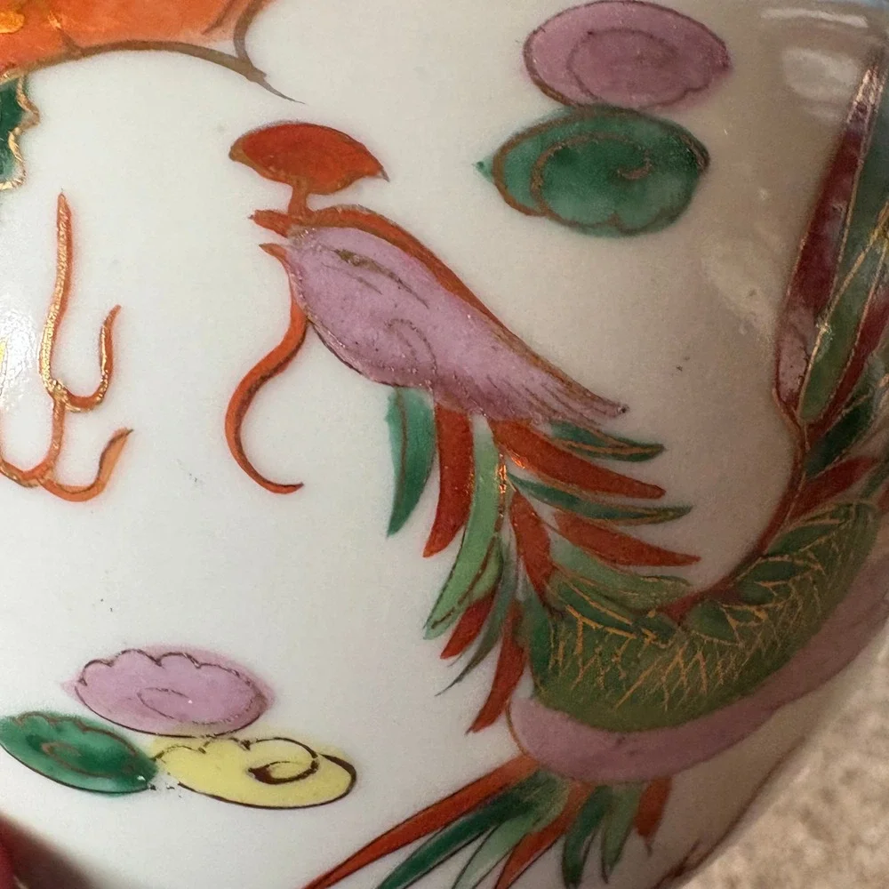 Chinese Dragon‎ and Phoenix Porcelain Vase Famille Style Enamel Decor